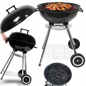    BARBECUE A CARBONE DA GIARDINO CHIUSO CON COPERCHIO BARBECUE ROTONDO PORTATILE SU RUOTE