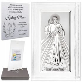    Ricordo della Prima Comunione, quadretto in argento, Gesù, confido in Te + INCISIONE