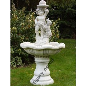  Ragazzo in cemento della fontana del giardino con il cane