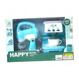    Un insieme di elettrodomestici, una macchina per il caffè e un mixer, funzionanti a batteria; 34x22x9,5 cm