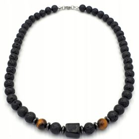    Collana da uomo LaReine tormalina, lava vulcanica, occhio di tigre, 55 cm