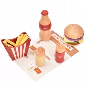    Set in legno Fast Food Hamburger Patatine fritte Bere prodotti alimentari