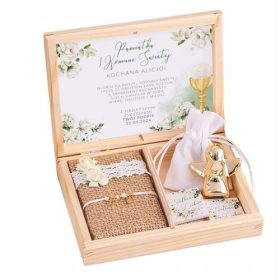    REGALO SOUVENIRE DI COMUNIONE PER UNA RAGAZZA. BRACCIALETTO + STAMPA SU SCATOLA CON NOME