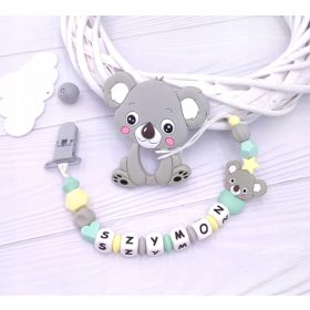    Nastro porta ciuccio con nome, silicone + massaggiagengive (per maschietto), FANTASIA