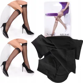    2 PAIA di calzini al ginocchio senza pressione in LYCRA 20den NERI