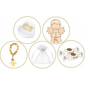    SCATOLA COMUNIONE RIEMPITA ANGELO CUSTODE, ROSARIO, BUSTA, 2 CARAMELLE