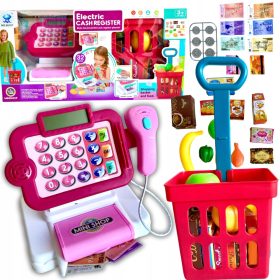    Supermercato per bambini, registratore di cassa, scanner, carrello, bilancia