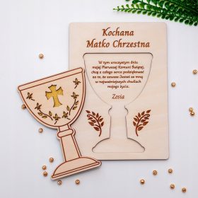    SANTA COMUNIONE Biglietto di ringraziamento in legno per i padrini COMUNIONE