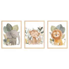    Set di 3 poster 30x40 cm Simpatici animali Safari Leone selvaggio Elefante Scimmia
