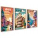  SET DI 3 POSTER Grafica colorata Vintage Retro Italy Italia Roma Venezia