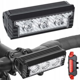    LUCE PER BICICLETTA LUCE LED ANTERIORE POSTERIORE USB BATTERIA MANUBRIO SET