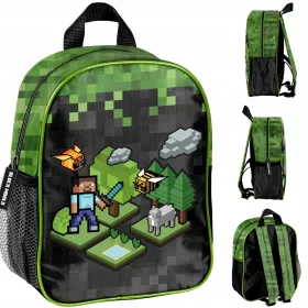    Zaino asilo Minecraft Paso a scomparto singolo per ragazzi, nero, sfumature di verde, multicolore