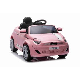    Veicolo per bambini Fiat 500e 2x45W 12V5Ah ruote EVA ROSA + fiocco OMAGGIO