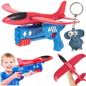    Set pistola per aereo in polistirolo Lancia schiuma GRANDE 34x32 cm 2in1 + Portachiavi Animali divertenti