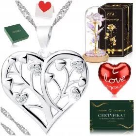    BELLISSIMA COLLANA IN ARGENTO CON CUORE 925 + ROSA ETERNA REGALO PER TUA MOGLIE FIGLIA