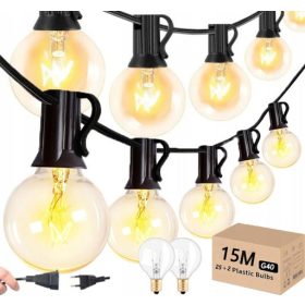    GHIRLANDA GRANDI LAMPADE DA GIARDINO ESTERNO PATIO BALCONE TERRAZZA SFERE 15M 25PZ