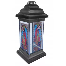    Candela da cappella lanterna in vetro colorato 36 cm argento