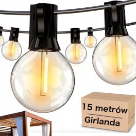    Garland 1500 cm Alimentazione + 2× LAMPADINE A FILAMENTO LED E27 1W Per Edison Garland