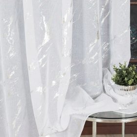    Tenda pronta, marmo, tenda in etamina, 265x300 cm, bianco, stampa argento