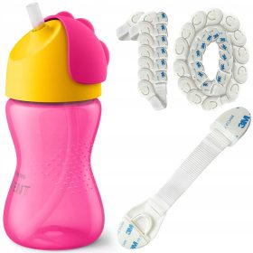    Philips Avent tazza con cannuccia 300 ml rosa + 10X CHIUSURE DI SICUREZZA PER MOBILI DI CASSETTI, ANTE DI ARMADI E ATTREZZATURE