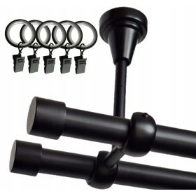    BASTONE PER TENDE DA SOFFITTO, NERO OPACO, 19mm/300cm, DOPPIO CON ALAMANI, ESTREMITÀ VARIE