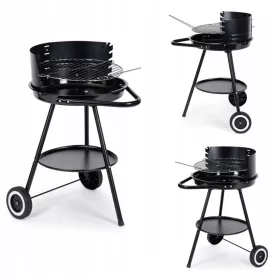    BARBECUE A CARBONE DA GIARDINO SU RUOTE GRIGLIA REGOLABILE RIPIANO ROTONDO 42x42