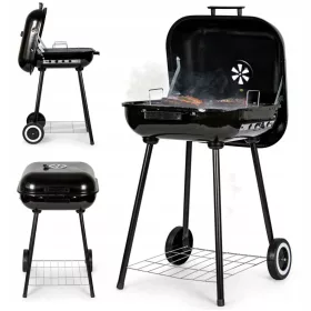    BARBECUE A CARBONE DA GIARDINO CON COPERCHIO SU RUOTE RIPIANO GRIGLIA BBQ 43x40 cm