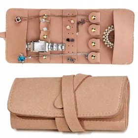    PORTAGIOIELLI DA VIAGGIO ORGANIZZATORE, ARROTOLABILE, ECO-SUEDE, ROSA DIRTY, SCATOLA