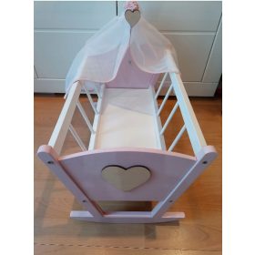    CULLA ROSA CON CAPPUCCIO + LENZUOLA CULLA IN LEGNO COLORATO PER BAMBOLE