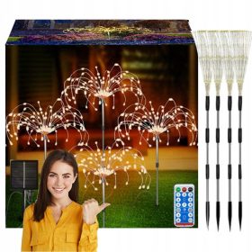    4x LAMPADA SOLARE DA GIARDINO A LED PER ALBERO Tarassaco FUOCHI D'ARTIFICIO 480LED REMOTO