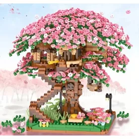    Mini blocchi BONSAI, albero SAKURA, FIORE DI CILIEGIO, casa sull'albero, 2028 pezzi