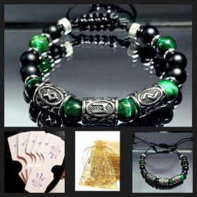    BRACCIALE TRE RUNE VICHINGHE A SCELTA TRA ACCIAIO PIETRA OCCHIO DI TIGRE MISURA PERSONALIZZATA