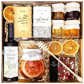    CESTINO CONFEZIONE REGALO TÈ CIOCCOLATO SCIROPPO MIELE FIORI