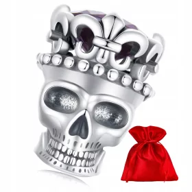    H039 Teschio con corona con perla charms in cristallo, perline in argento 925