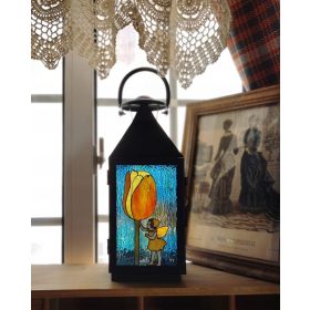    Lanterna in vetro colorato con fata dei fiori, luce notturna per decorazioni da giardino