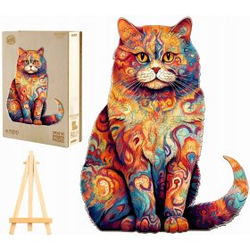    GRANDE PUZZLE IN LEGNO 230 PEZZI GATTO SCOZZESE IN SCATOLA DI LEGNO