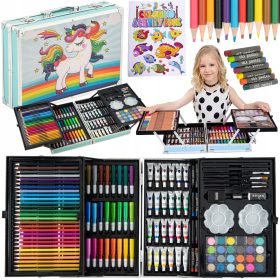    Set artistico per dipingere per bambini, valigia 145 pezzi, blu, GRATIS