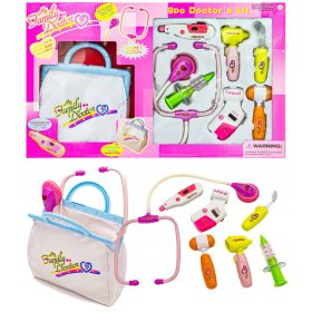    Set piccolo dottore, borsetta, siringa, stetoscopio, accessori medici