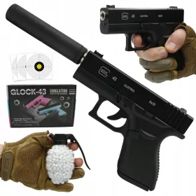    PISTOLA BB IN PLASTICA CON SILENZIATORE GLOCK IN METALLO ASG 6mm SFERE LIBERE