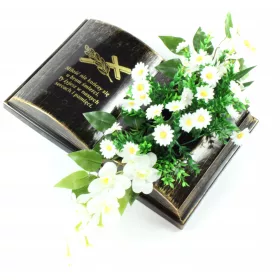    LIBRO per decorazione tomba margherita orchidea LIBRO monumento ORO lettere argento