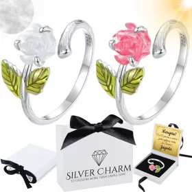    Anello fiore in argento, rosa che cambia colore alla luce UV, argento 925