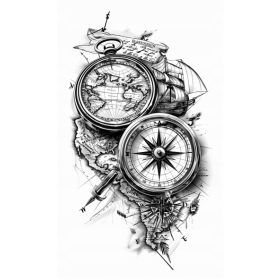   TATUAGGIO TEMPORANEO LAVABILE bussola mappa del mondo rosa dei venti MINIMALISTA