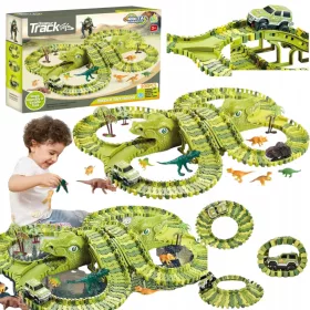    XXL Set pista da corsa Dinosauri Ostacoli Auto Figure Mattoncini 200El