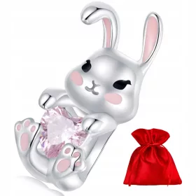    H091 Coniglio con cuore, charm in argento, perline in argento 925