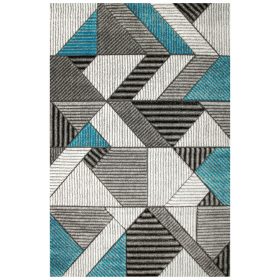    140x190 cm TAPPETO SOFT GRIGIO TURCHESE AMELIA PILE TAGLIATO TRIANGOLI LINEE