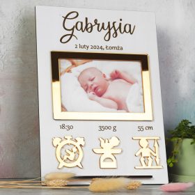    Certificato di nascita 3D Foto del bambino Specchio dorato Regalo souvenir Compleanno Battesimo