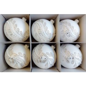  Palle per albero di Natale in vetro bianco opaco WAVE 8cm