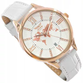    OROLOGIO DONNA AVIATOR AVW8636L14 BIANCO SUL CINTURINO MAPPA DEL MONDO DATA CASUAL