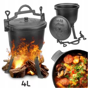    Caldaia da caccia in ghisa da 4 litri, pentola ungherese per arrosti alla griglia