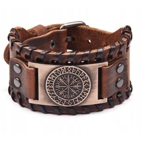    BRACCIALE in pelle MARRONE vikings VEGVISIR marrone SLAVICO viking